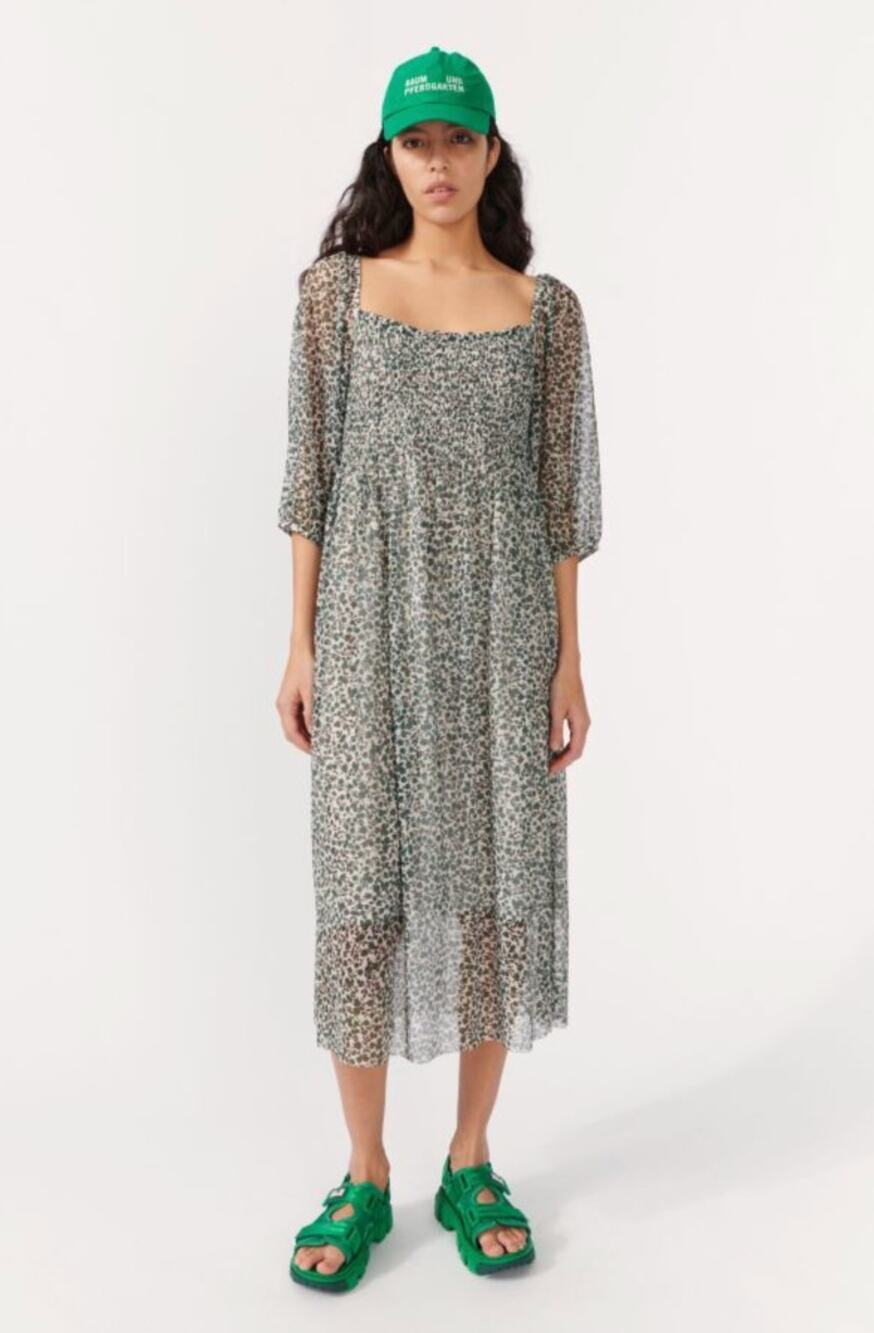 BAUM UND PFERDGARTEN Juditta Smocked Midi Dress S Womens Floral Print Green